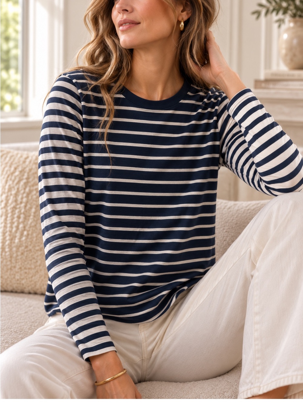 Madewell 100% Cotton Navy and White Stripe Long Sleeve Tee Size S